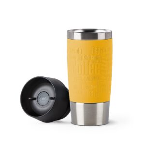 Emsa N20128 Travel Mug Classic Thermo/Insulated Cup Stainless Steel 0.36 litres 4 Hours Hot 8 Hours Cold BPA 100% Leak-Proof Dishwasher Safe 360° Drinking Opening Yellow