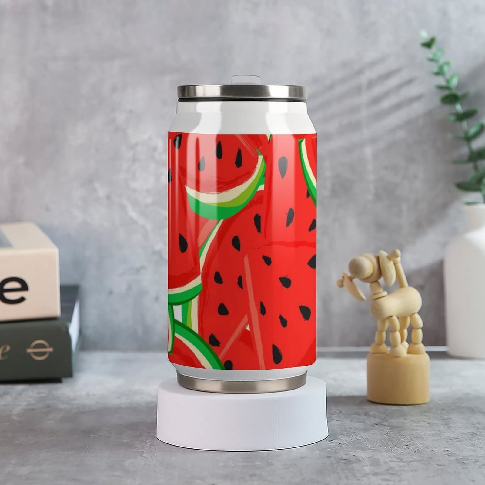 Red Watermelon Pattern 10oz Insulated Tumbler with Straw Summer Vacuum Double Wall Stainless Steel Water Bottles with Leakproof Lid,Reusable Travel Mug for Hot Cold Water in Travel Sports