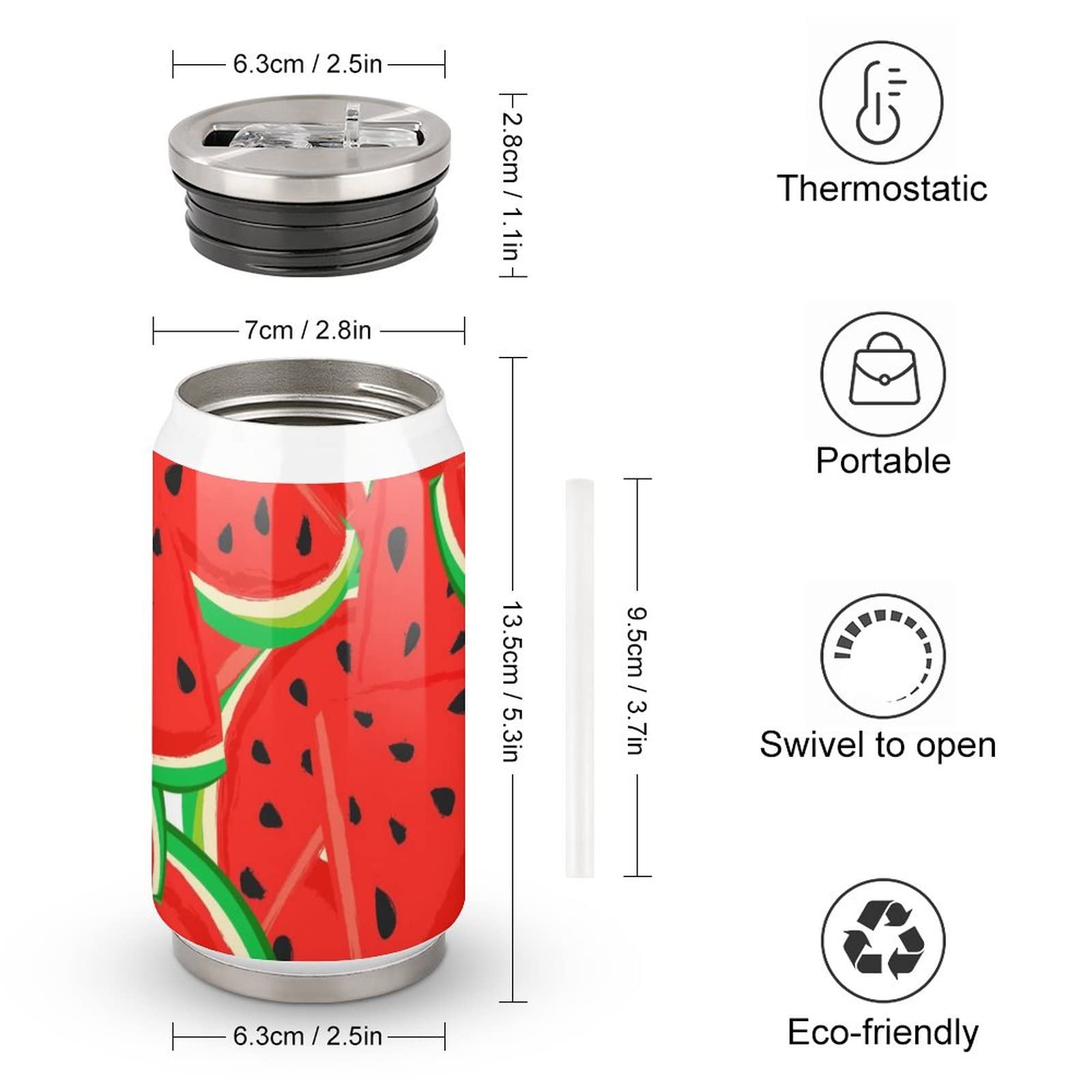 Red Watermelon Pattern 10oz Insulated Tumbler with Straw Summer Vacuum Double Wall Stainless Steel Water Bottles with Leakproof Lid,Reusable Travel Mug for Hot Cold Water in Travel Sports