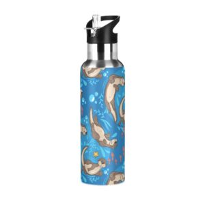 glaphy cute sea otters pattern water bottle with straw lid, bpa-free, 20 oz water bottles insulated stainless steel, for school, office, gym, sports, travel