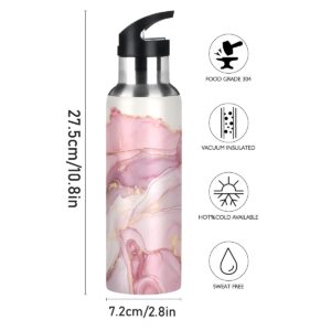 xigua Pink Marble Abstract Insulated Water Bottle 22oz with Straw Lid Stainless Steel Vacuum Cup Leakproof Thermal Bottles for Sport Keep Cold/Warm