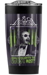 logovision beetlejuice ghost stainless steel tumbler 20 oz coffee travel mug/cup, vacuum insulated & double wall with leakproof sliding lid | great for hot drinks and cold beverages