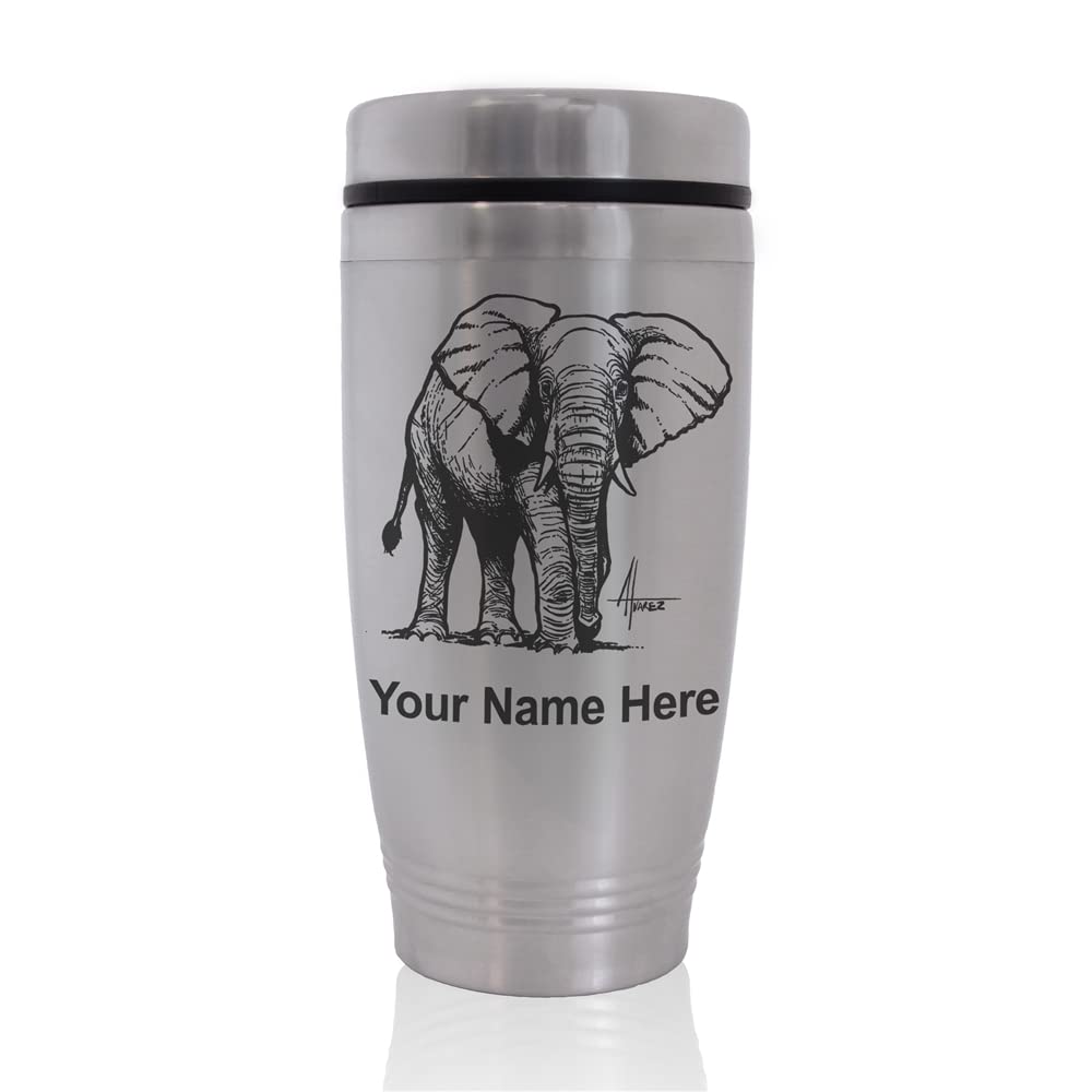 SkunkWerkz Commuter Travel Mug, African Elephant, Personalized Engraving Included