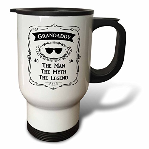 3dRose "Grandaddy The Man The Myth The Legend Cool Grandpa Grandfather Gift Stainless Steel" Travel Mug, 14 oz, Natural