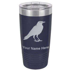 lasergram 20oz vacuum insulated tumbler mug, crow, personalized engraving included (navy blue)