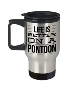 hollywood & twine pontoon boat coffee mug - life is better on a pontoon stainless steel insulated travel coffee cup with lid