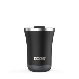 zoku 12oz powder coated tumbler, black | premium stainless steel and vacuum insulated | special rotating lid designed for sipping and straw use