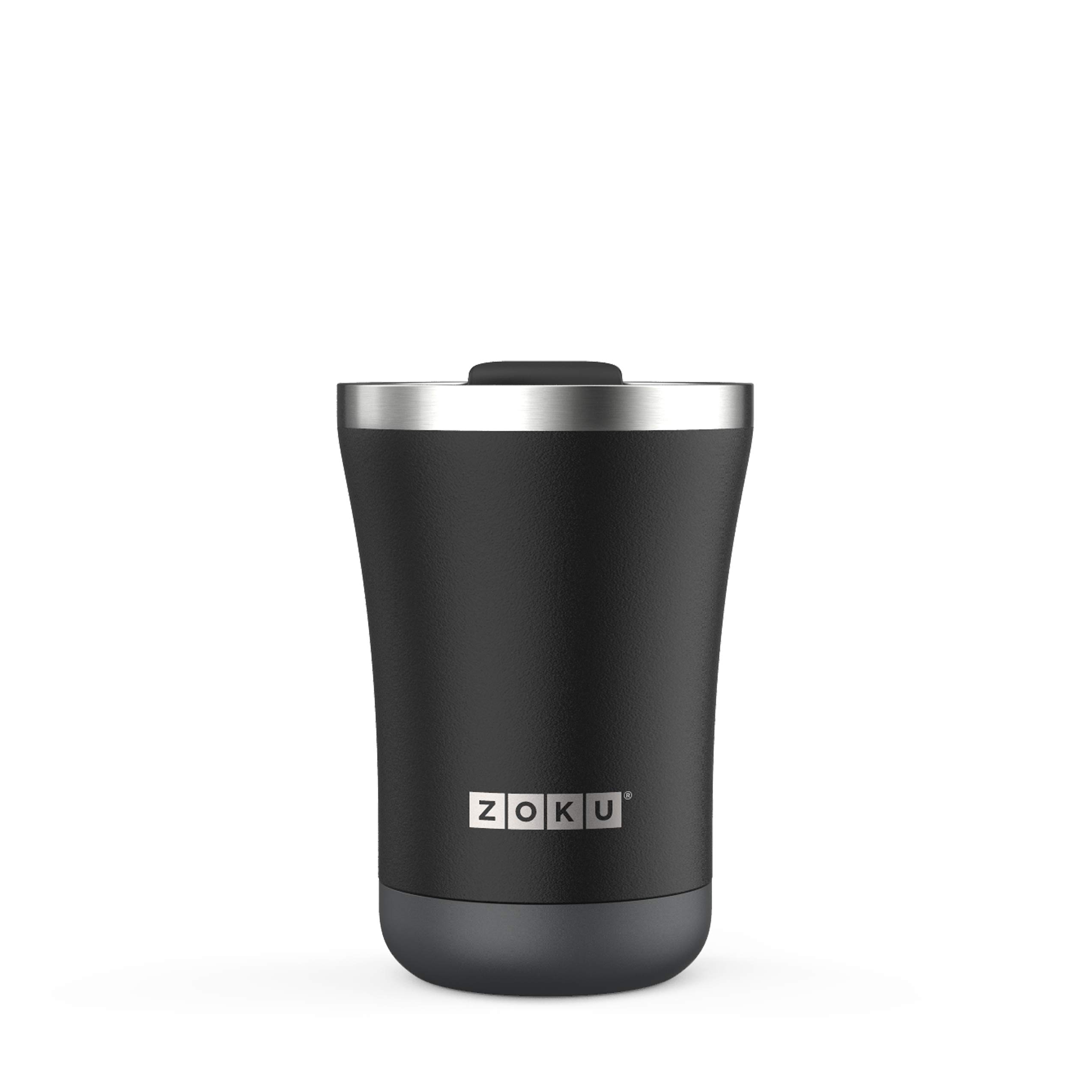 Zoku 12oz Powder Coated Tumbler, Black | Premium Stainless Steel and Vacuum Insulated | Special Rotating Lid Designed for Sipping and Straw Use