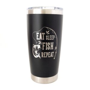 fly fishing travel mugs for men, fathers day gift for him, 20oz stainless steel tumbler with lid (black), bass fishing gifts