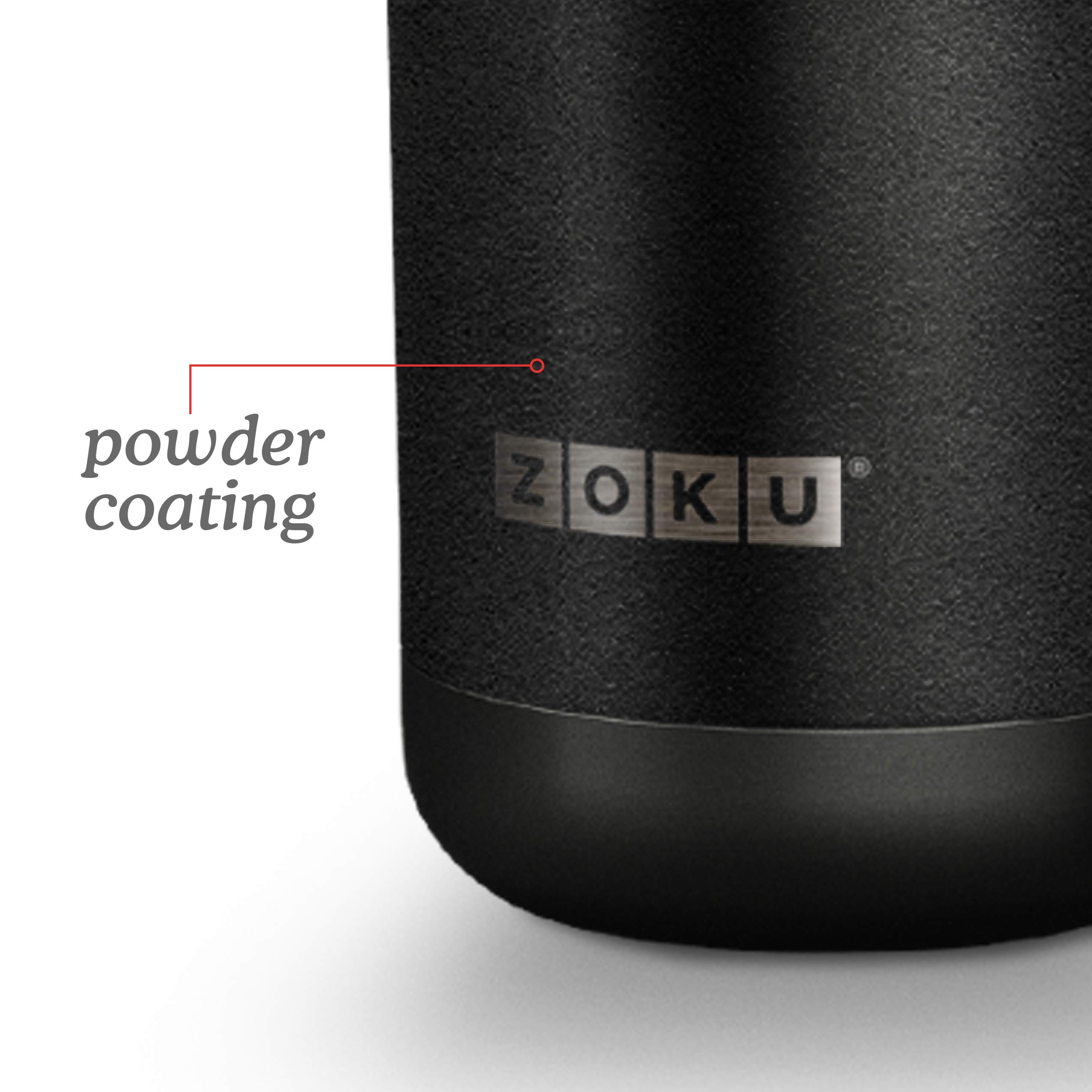 Zoku 12oz Powder Coated Tumbler, Black | Premium Stainless Steel and Vacuum Insulated | Special Rotating Lid Designed for Sipping and Straw Use