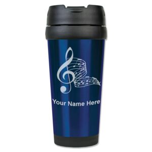 lasergram 16oz coffee travel mug, musical notes, personalized engraving included (dark blue)