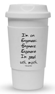 funny guy mugs i'm good with math - engineer travel tumbler with removable insulated silicone sleeve, white, 16-ounce