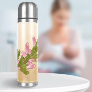 Stainless Steel Leather Vacuum Insulated Mug Flowers Thermos Water Bottle for Hot and Cold Drinks Kids Adults 16 Oz