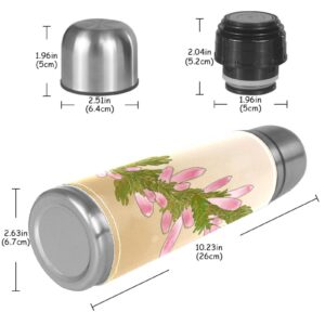 Stainless Steel Leather Vacuum Insulated Mug Flowers Thermos Water Bottle for Hot and Cold Drinks Kids Adults 16 Oz