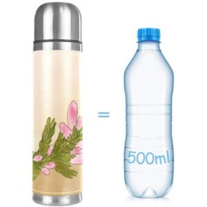 Stainless Steel Leather Vacuum Insulated Mug Flowers Thermos Water Bottle for Hot and Cold Drinks Kids Adults 16 Oz