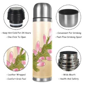 Stainless Steel Leather Vacuum Insulated Mug Flowers Thermos Water Bottle for Hot and Cold Drinks Kids Adults 16 Oz