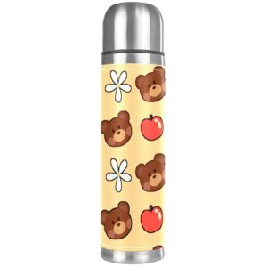 stainless steel leather vacuum insulated mug bear thermos water bottle for hot and cold drinks kids adults 16 oz