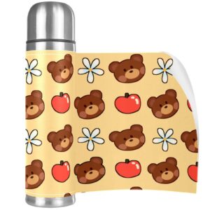 Stainless Steel Leather Vacuum Insulated Mug Bear Thermos Water Bottle for Hot and Cold Drinks Kids Adults 16 Oz