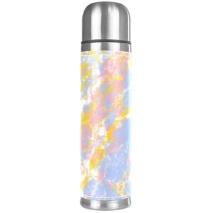 stainless steel leather vacuum insulated mug abstract texture thermos water bottle for hot and cold drinks kids adults 16 oz