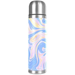 stainless steel leather vacuum insulated mug abstract texture thermos water bottle for hot and cold drinks kids adults 16 oz