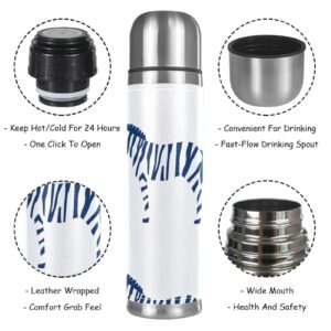 Stainless Steel Leather Vacuum Insulated Mug Zebra Thermos Water Bottle for Hot and Cold Drinks Kids Adults 16 Oz