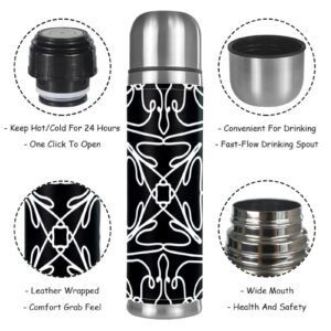 Stainless Steel Leather Vacuum Insulated Mug Vintage Flower Texture Thermos Water Bottle for Hot and Cold Drinks Kids Adults 16 Oz