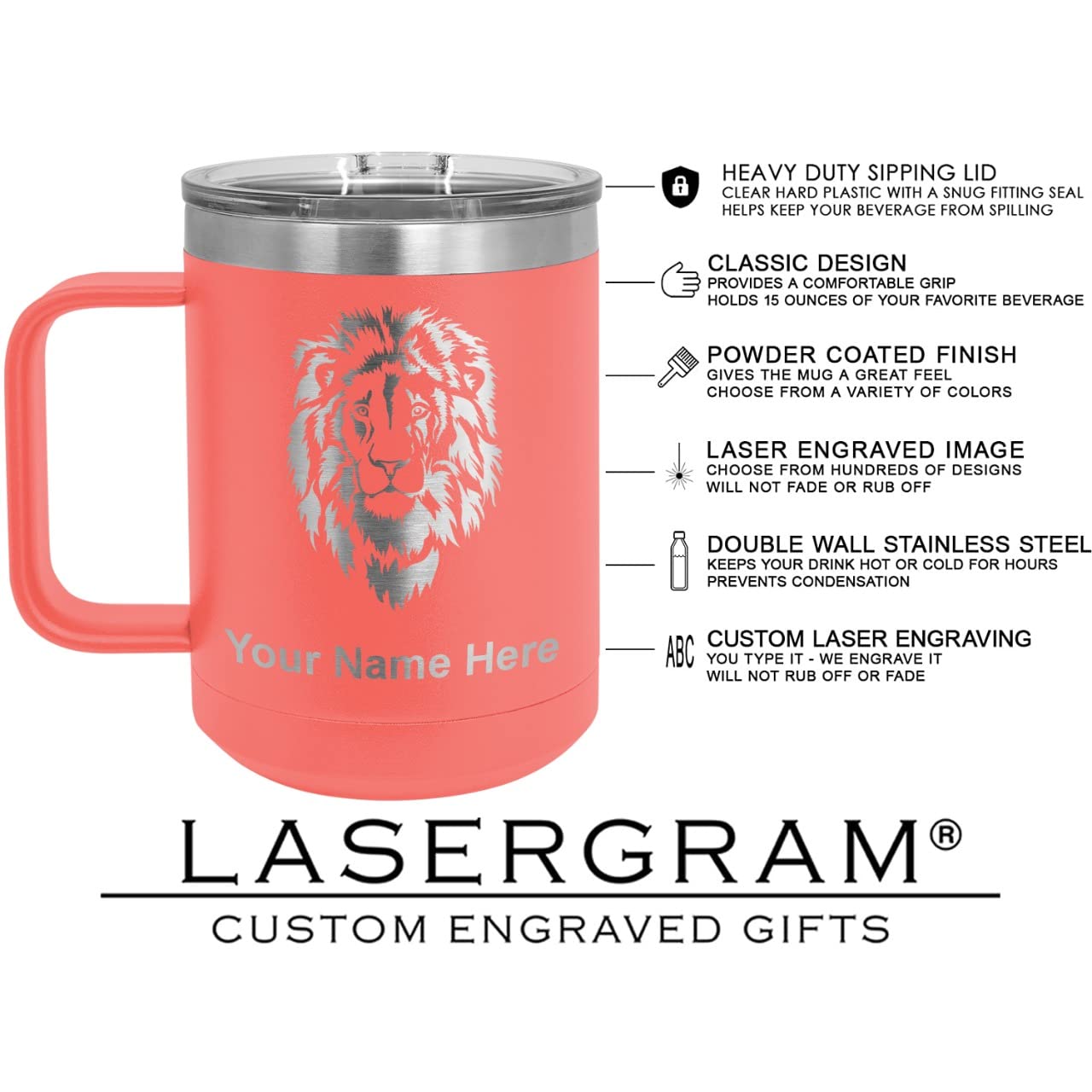 LaserGram 15oz Vacuum Insulated Coffee Mug, CNA Certified Nurse Assistant, Personalized Engraving Included (Coral)