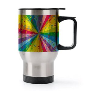music notes with colorful 14 oz coffee tumbler with handle insulated stainless steel car mug travel cup silver-style