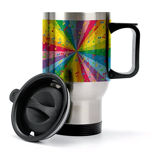 Music Notes with Colorful 14 Oz Coffee Tumbler with Handle Insulated Stainless Steel Car Mug Travel Cup Silver-Style