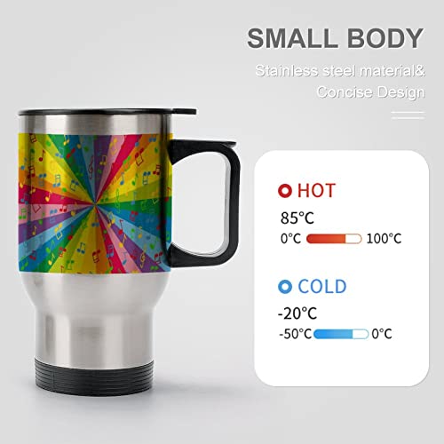 Music Notes with Colorful 14 Oz Coffee Tumbler with Handle Insulated Stainless Steel Car Mug Travel Cup Silver-Style