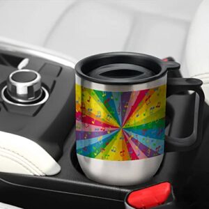 Music Notes with Colorful 14 Oz Coffee Tumbler with Handle Insulated Stainless Steel Car Mug Travel Cup Silver-Style