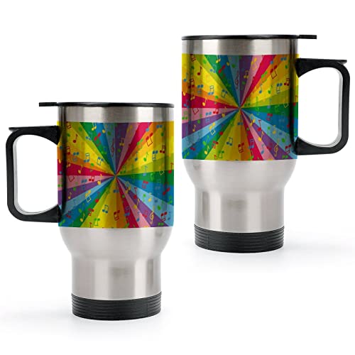 Music Notes with Colorful 14 Oz Coffee Tumbler with Handle Insulated Stainless Steel Car Mug Travel Cup Silver-Style