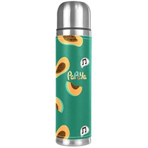 stainless steel leather vacuum insulated mug pawpaw thermos water bottle for hot and cold drinks kids adults 16 oz