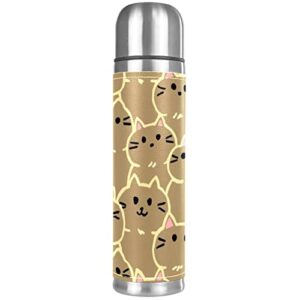 stainless steel leather vacuum insulated mug strawberry cat thermos water bottle for hot and cold drinks kids adults 16 oz