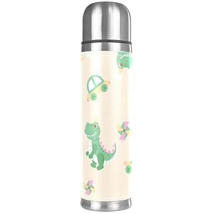 stainless steel leather vacuum insulated mug dinosaur thermos water bottle for hot and cold drinks kids adults 16 oz