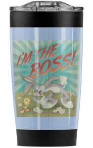 looney tunes bugs bunny i'm the boss stainless steel tumbler 20 oz coffee travel mug/cup, vacuum insulated & double wall with leakproof sliding lid | great for hot drinks and cold beverages