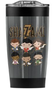 logovision shazam! movie chibi group stainless steel tumbler 20 oz coffee travel mug/cup, vacuum insulated & double wall with leakproof sliding lid | great for hot drinks and cold beverages