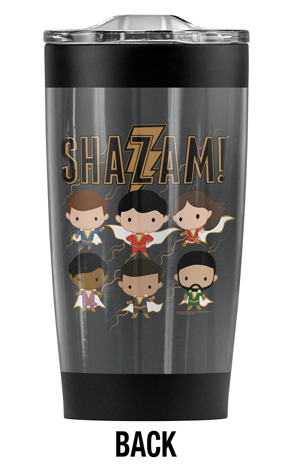 Logovision Shazam! Movie Chibi Group Stainless Steel Tumbler 20 oz Coffee Travel Mug/Cup, Vacuum Insulated & Double Wall with Leakproof Sliding Lid | Great for Hot Drinks and Cold Beverages