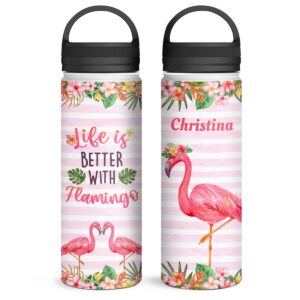 winorax personalized famingo water bottle life is better with flamingo bottles reminder for women girls teen 12oz 18oz 32oz stainless steel inspirational gifts for birthday back to school christmas