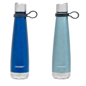 costablue santa monica vacuum insulated double wall stainless steel water bottle 500 ml, push open & close lid, reusable water flask – 17 ounces, moonlight blue & ocean blue combo