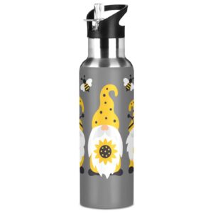 bee gnomes leak free insulated bottles with handle 32 oz vaccuum bottle with straw lid thermal bottle for hiking camping cycling bap-free