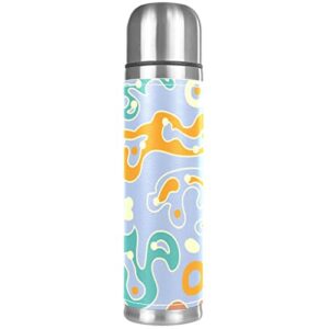 stainless steel leather vacuum insulated mug coral thermos water bottle for hot and cold drinks kids adults 16 oz