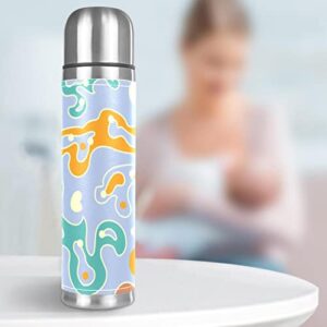 Stainless Steel Leather Vacuum Insulated Mug Coral Thermos Water Bottle for Hot and Cold Drinks Kids Adults 16 Oz