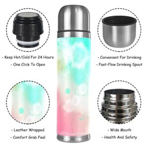 Stainless Steel Leather Vacuum Insulated Mug Tie-dye Thermos Water Bottle for Hot and Cold Drinks Kids Adults 16 Oz