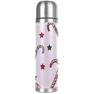 Stainless Steel Leather Vacuum Insulated Mug Merry Christmas Thermos Water Bottle for Hot and Cold Drinks Kids Adults 16 Oz