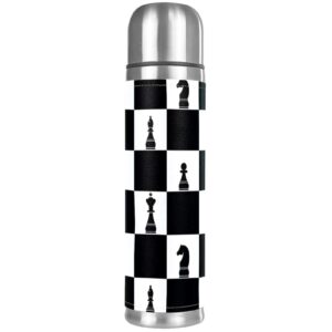 stainless steel leather vacuum insulated mug chess thermos water bottle for hot and cold drinks kids adults 16 oz