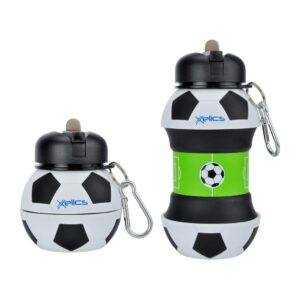 xelics kids sports water bottle collapsible soccer ball shaped design reusable drinking cup leak proof shockproof squeezable compact excellent gift develop children's sports interest 550ml/19 oz