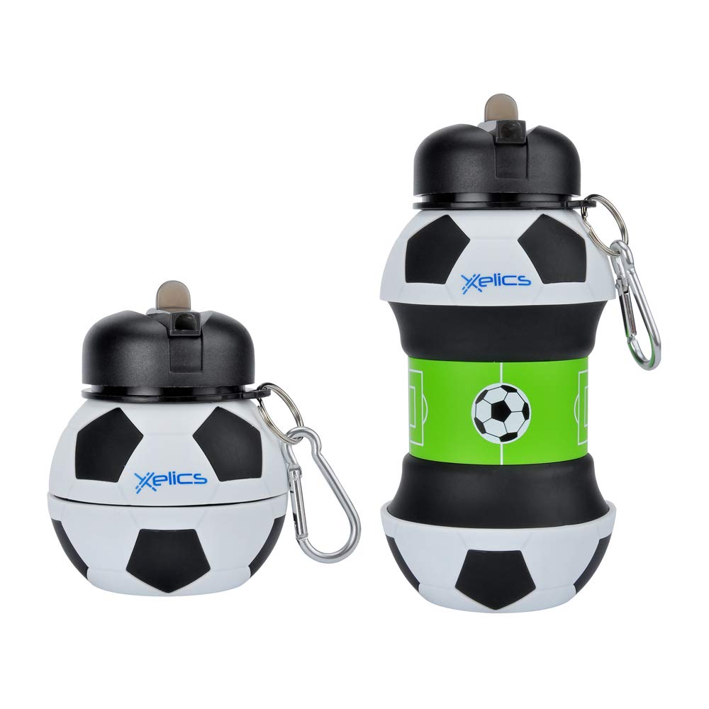 Xelics Kids Sports Water Bottle Collapsible Soccer Ball Shaped Design Reusable Drinking Cup Leak Proof Shockproof Squeezable Compact Excellent Gift Develop Children's Sports Interest 550ml/19 oz