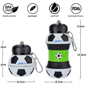 Xelics Kids Sports Water Bottle Collapsible Soccer Ball Shaped Design Reusable Drinking Cup Leak Proof Shockproof Squeezable Compact Excellent Gift Develop Children's Sports Interest 550ml/19 oz