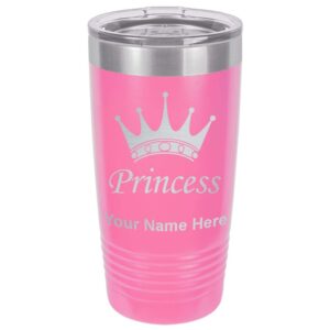 lasergram 20oz vacuum insulated tumbler mug, princess crown, personalized engraving included (pink)